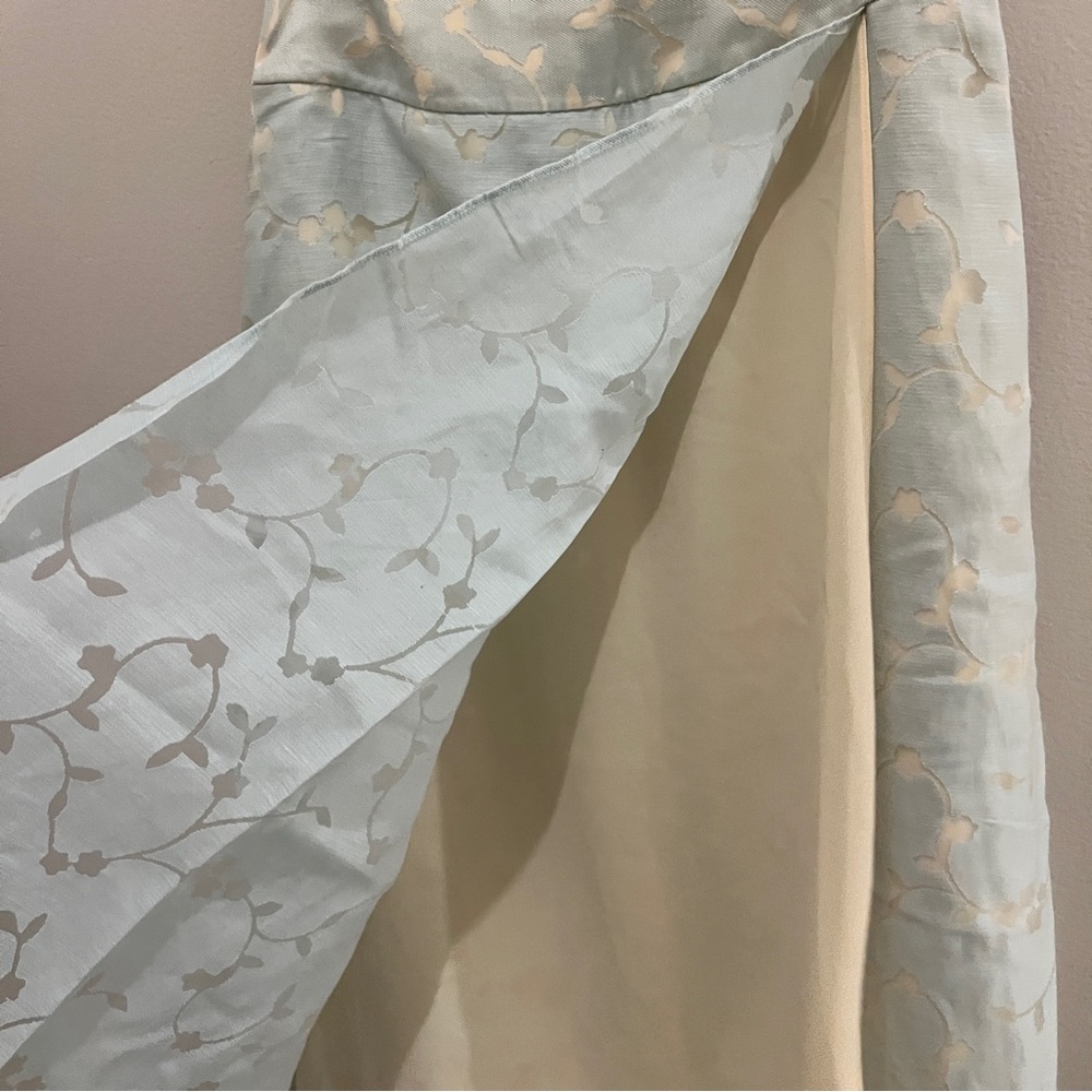 J.Jill Burnout Linen Blend Floral Overlay Midi Faux Wrap Skirt Blue Cream Size 8 - Picture 5 of 16